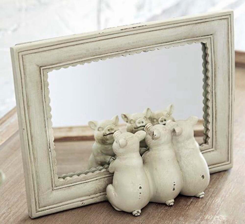 The Three Little Pigs Mirror White Distressed Framed Rectangular Tabletop mirror